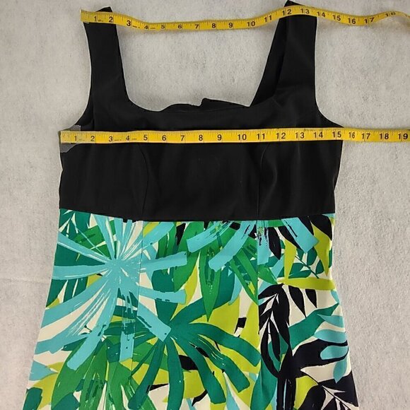 Alyx Women's Blue, Green, Black, Tropical Sleeveless Fitted Midi Dress Size 4 - Picture 7 of 11